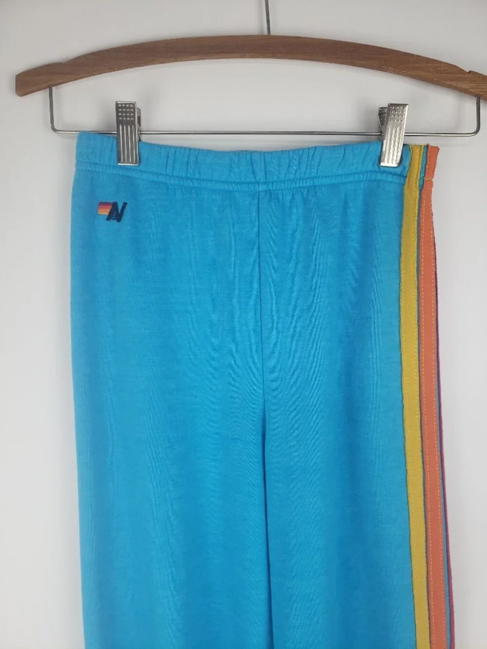 Aviator Nation 5 Stripe Sweatpants Neon Sky Blue Pull On Soft Cozy Kids 14